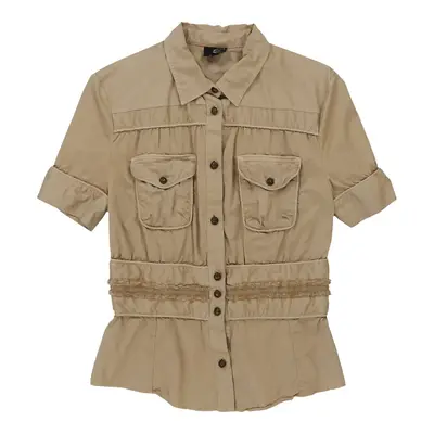 Cavalli Short Sleeve Shirt - Large Beige Cotton | Size: large