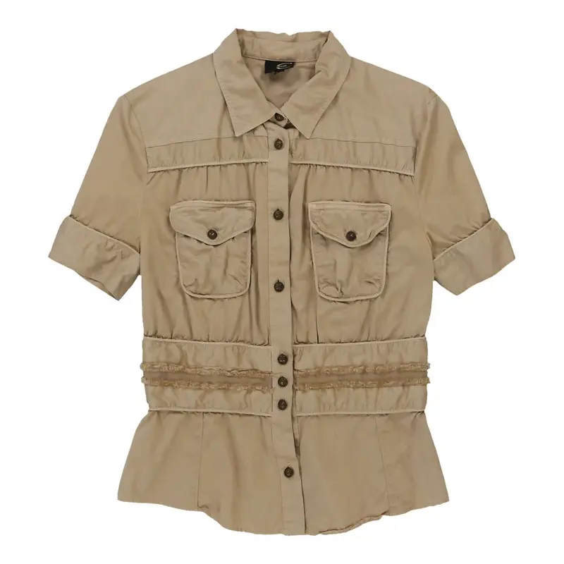Cavalli Short Sleeve Shirt - Large Beige Cotton | Size: large