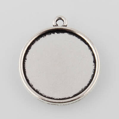 Tibetan Style Antique Silver Alloy Flat Round Pendant Cabochon Settings