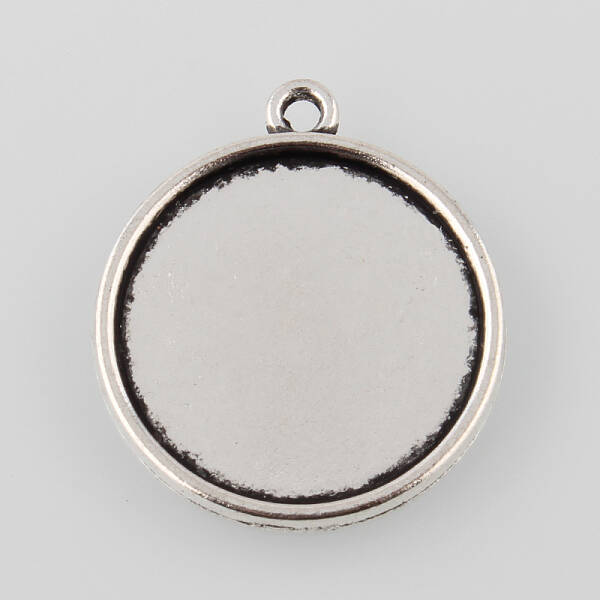 Tibetan Style Antique Silver Alloy Flat Round Pendant Cabochon Settings