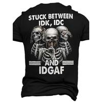 Stylish Design Men's  Digital Skeleton Pattern And Letter Print Crew Neck And Short Sleeve T-shirt, Stylish And Casual Tops F...