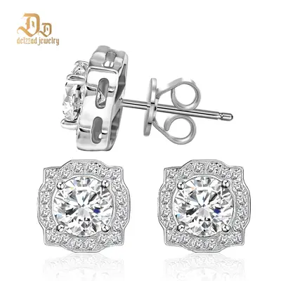 Delzzad Luxury Earrings Round VVS Synthetic Moissanite S925 Stud Earrings Jewelry Perfect Birthday Mother’s Day Gift for Me...