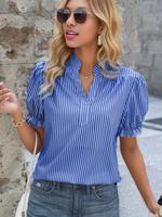 Women's Striped Shirt, Casual Fitted Elegant Short Sleeve Top for Daily Wear, Ladies Clothes for Summer, Womenswear
