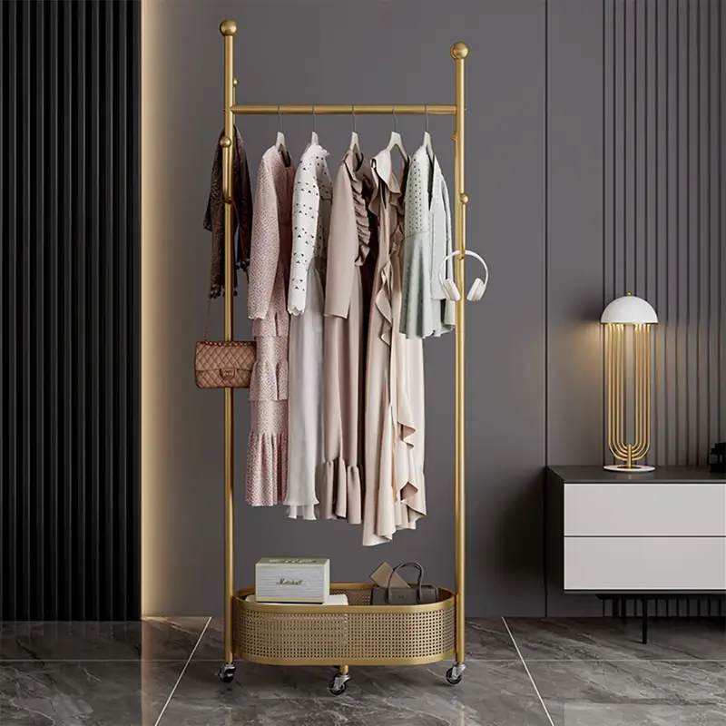 Multifunctional coat rack with storage basket 360° movable rotation｜Bedroom and living room storage artifact｜Hanging clo...