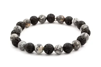 Beneto MINK59 Lava Stone and Jasper Bead Bracelet - Length: 19cm