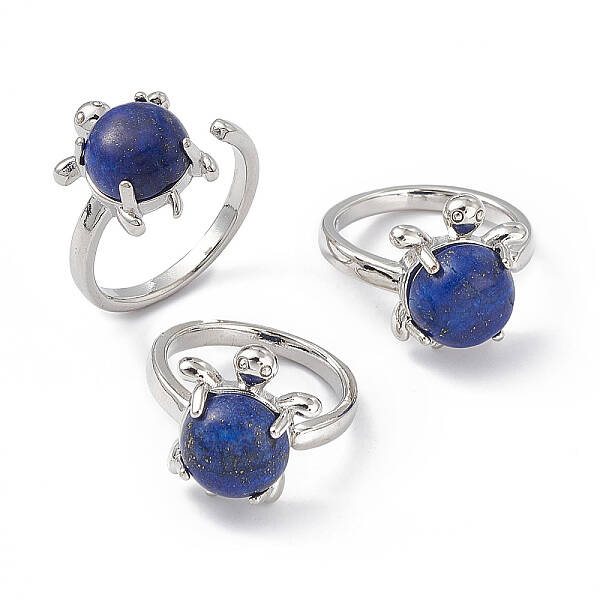 Natural Dyed Lapis Lazuli Turtle Open Cuff Ring
