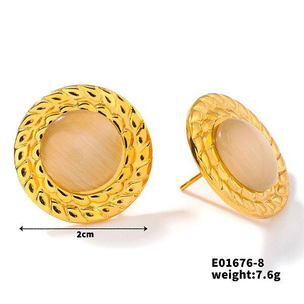 Cute Flat Round Cat Eye Stud Earrings for Summer