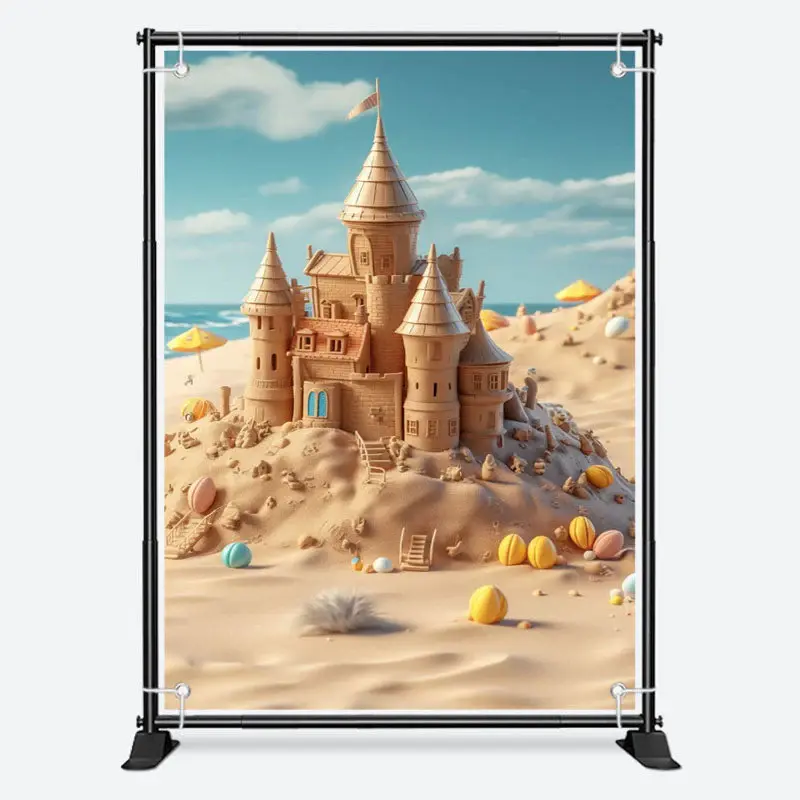 Chic Sand Castle Beach Seaside Sky Holiday Backdrop - Aperturee