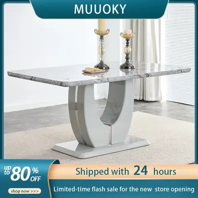 MUUOKY Modern Rectangular Dining Table – Grey Imitation Marble Grain, Suitable for Dining Room, Office, Kitchen dining tabl...