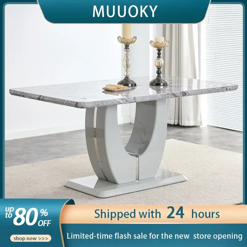 MUUOKY Modern Rectangular Dining Table – Grey Imitation Marble Grain, Suitable for Dining Room, Office, Kitchen dining tabl...