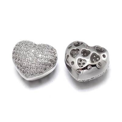 Filigree Heart Brass Micro Pave Cubic Zirconia Beads