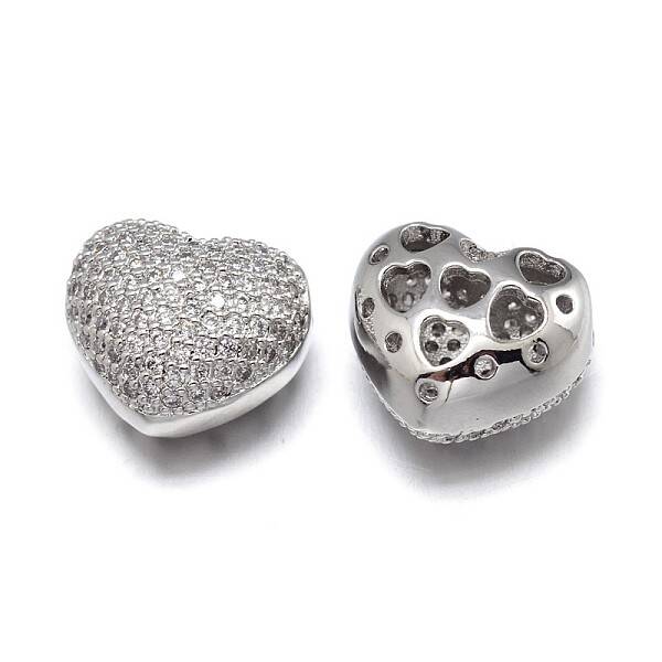Filigree Heart Brass Micro Pave Cubic Zirconia Beads