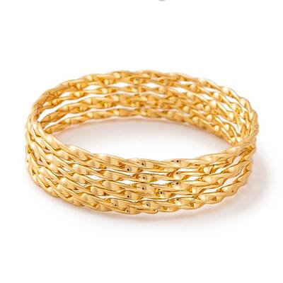 7Pcs PVD Vacuum Plating 304 Stainless Steel Textured Ring Bangles Set for Women