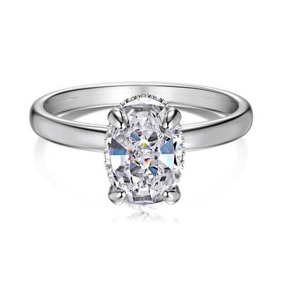 Oval Rhodium Plated 925 Sterling Silver Micro Pave Cubic Zirconia Finger Rings for Women