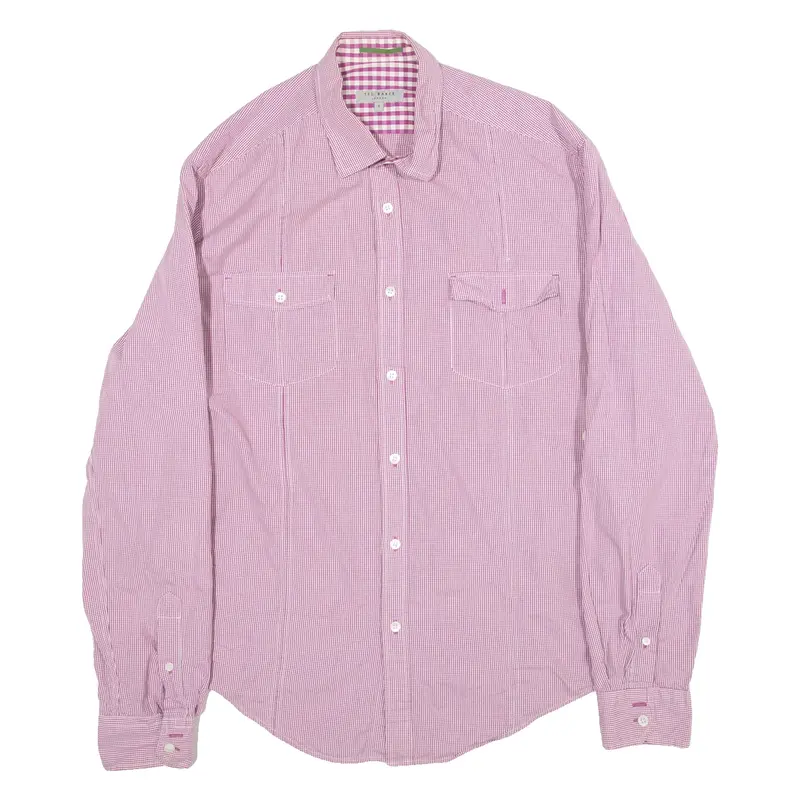 TED BAKER Mens Shirt Red Gingham Long Sleeve S