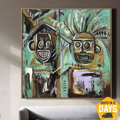 Original Abstract Painting on Canvas Street Graffiti Wall Art Urban Wall Decor | BEST FRIENDS 40"x40"
