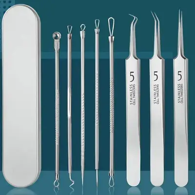 Stainless Steel Blackhead Cleansing Tool Set, Precision Acne Removal Tweezers, Facial Cleansing Tools, Skin Care Tools for W...