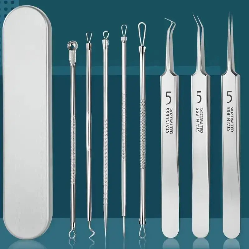 Stainless Steel Blackhead Cleansing Tool Set, Precision Acne Removal Tweezers, Facial Cleansing Tools, Skin Care Tools for W...