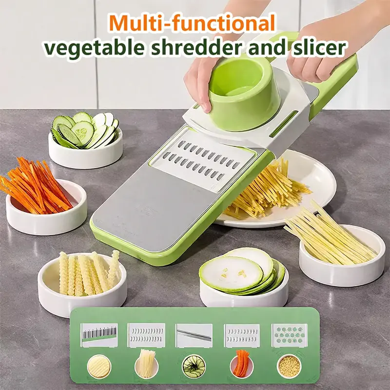 5 in 1 Vegetable Cutter with Cheese Grater, Adjustable Stainless Steel Blade, Comfort Grip, Safety Features, Easy to Clean, C...