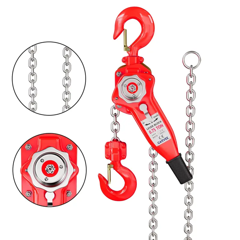 Garvee Industrial-Grade 1650 Lb Manual Lever Chain Hoist With Heavy Duty Hooks For Garage Factory Dock Workshop Use 10ft Lift