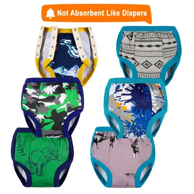 6-Pack Toddler Boys' and Girls' Potty Training Pants with Side Snaps, 100% Cotton Reusable Training Underwear for 2T-4T Toddl...
