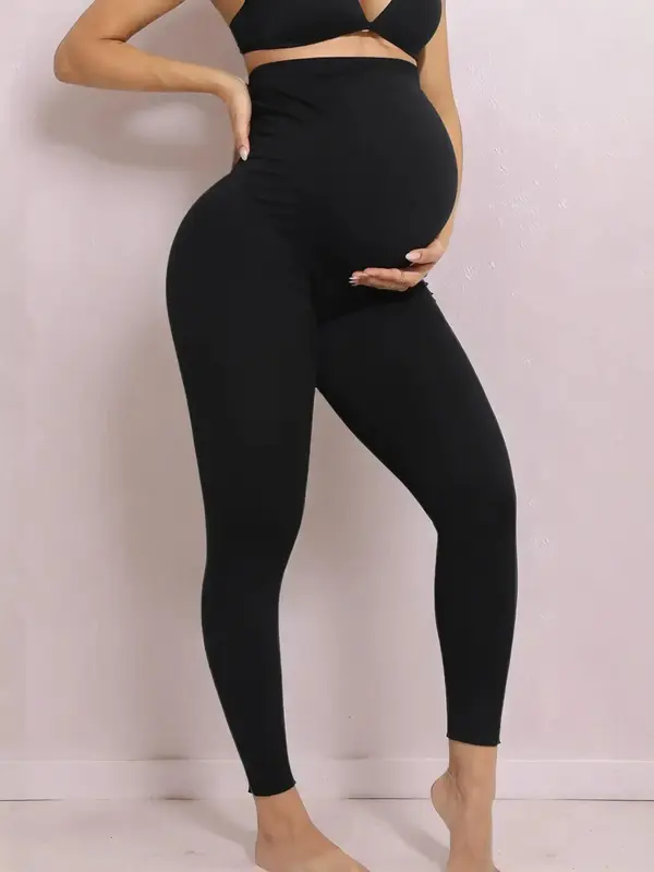 Maternity Solid Color Leggings, Casual Comfy Breathable Skinny Pants for Daily Wear, Maternity Bottoms for All Seasons, Mater...