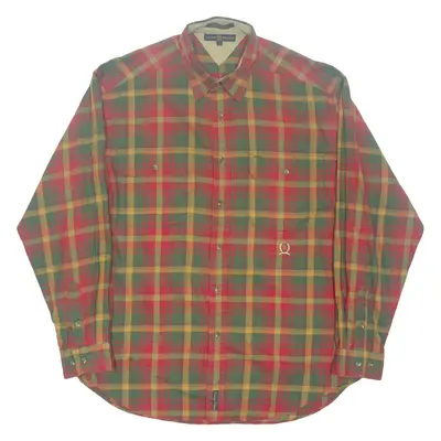 TOMMY HILFIGER Mens Flannel Shirt Red Check Long Sleeve L