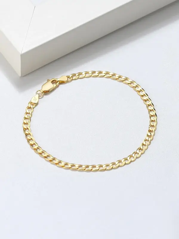 S925 Sterling Silver Classic Cuban Curb Chain Bracelet, Fashionable Jewelry for Women & Men, Trendy All-match & Exquisite Jew...