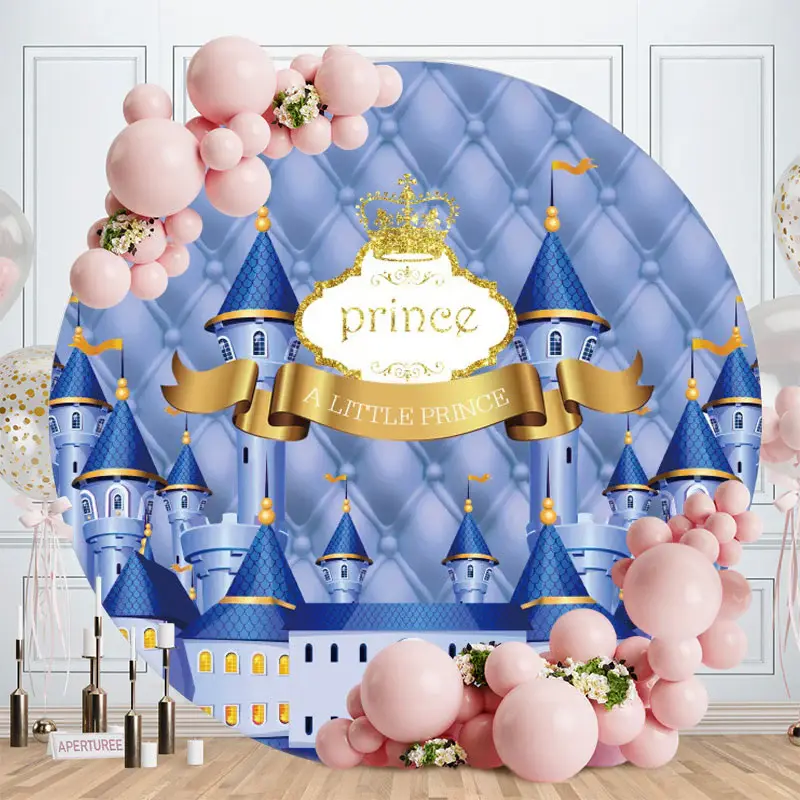 Aperturee Royal Blue Castle Round Baby Shower Backdrop