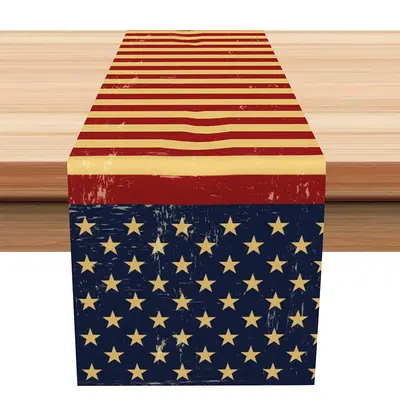 Yellowed Retro USA Flag Independence Table Runner - Aperturee