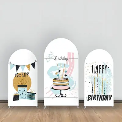 White Blue Cake Candles Birthday Arch Backdrop Kit - Aperturee