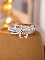 Women's Elegant Rhinestone Decorated Heart Design Ring, Fashion Accessories for Women & Girls, Jewelry for Party, Daily Decor...