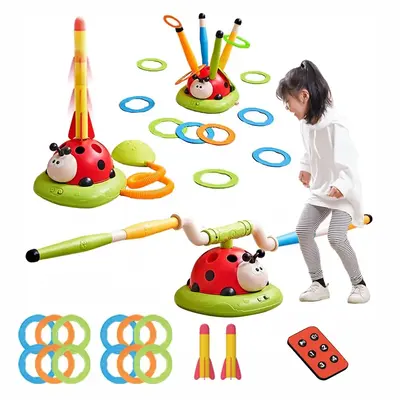 3 in 1 Sport Entertainment Game Toy with Remote Control, Musical Jump, Toss Circle Game Toys, Stomping Launcher for Kids, Ind...