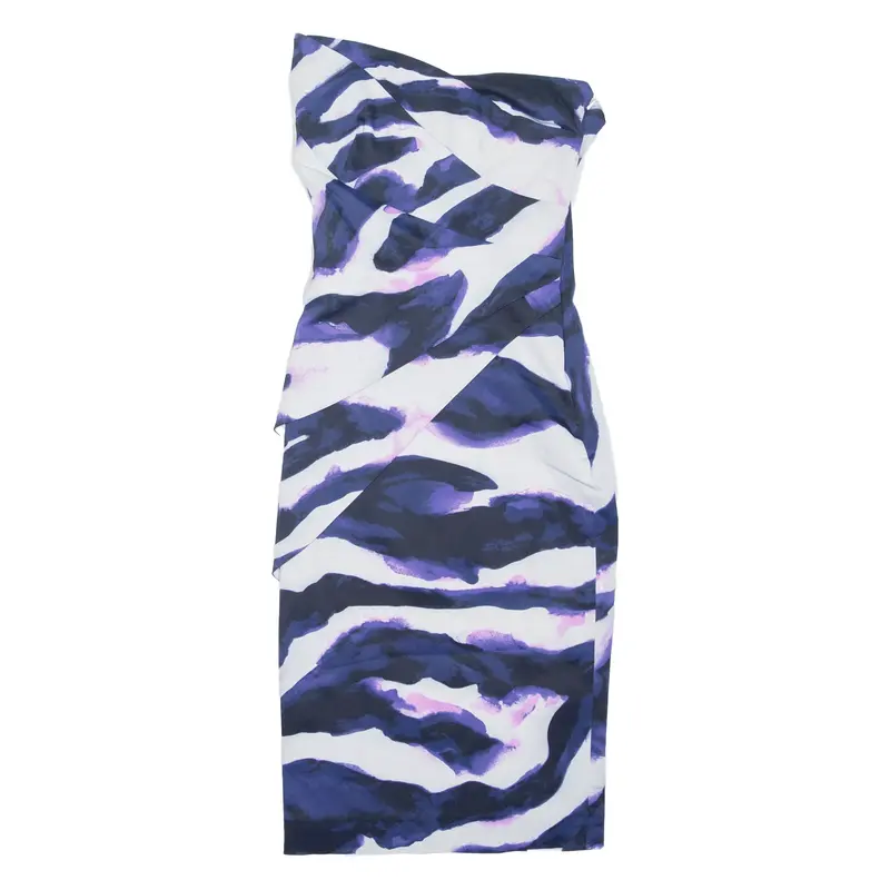 KAREN MILLEN Pencil Dress Purple Crazy Pattern Satin Sleeveless Knee Length Womens UK 8