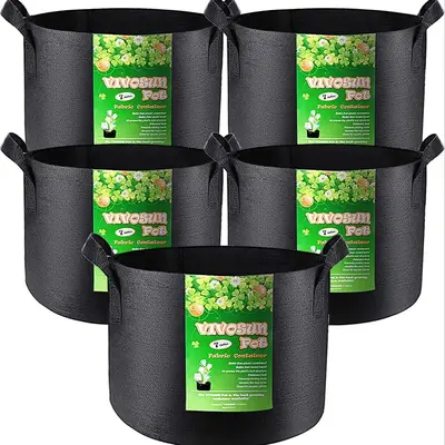 Plant Grow Bag, 5pcs 5/7/10 Gallons Plant Fabric Pots, Thickened Non-woven Fabric Plant Growing Bag with Flap Handles, Garden...