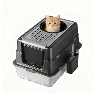 Garvee Extra Large Stainless Steel Cat Litter Box – Dual Front & Top Entry, 180° Turn Over-Top Enclosed Design, Leak-Proof...