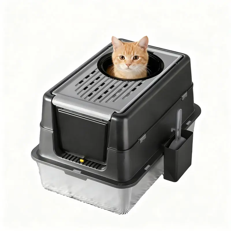 Garvee Extra Large Stainless Steel Cat Litter Box – Dual Front & Top Entry, 180° Turn Over-Top Enclosed Design, Leak-Proof...