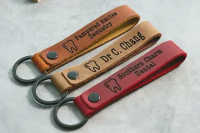 SLIM DENTIST Personalized Keychain, Dentist Keyring, Dental Clinic Key tag, Name Tag, Cute Leather Keychain, Dentist Staff Ke...