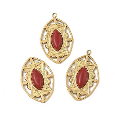 304 Stainless Steel Pave Natural Carnelian(Dyed & Heated) Pendants