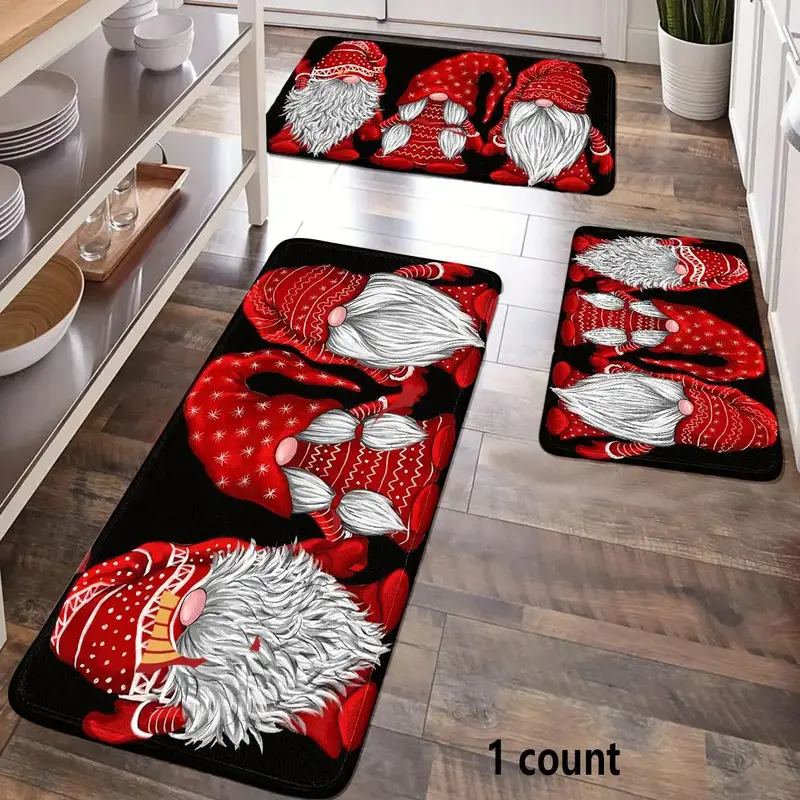 Christmas Cartoon Gnome Pattern Door Mat, 1 Count Non-slip Kitchen Mat, Rectangle Home Decor Rug for Living Room Bedroom Kitc...
