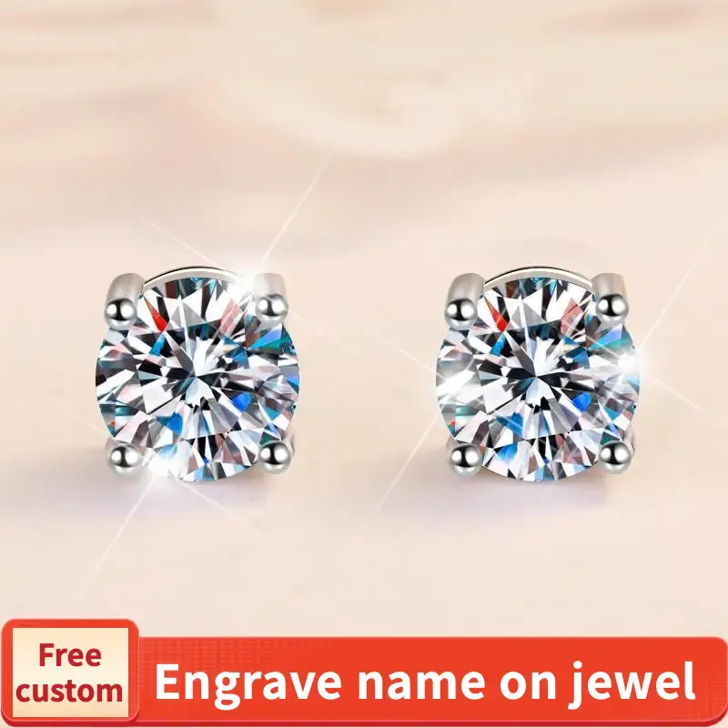 S925 Sterling Silver High Grade Synthetic Moissanite  Four-Claw Stud Earrings Glittering daily life