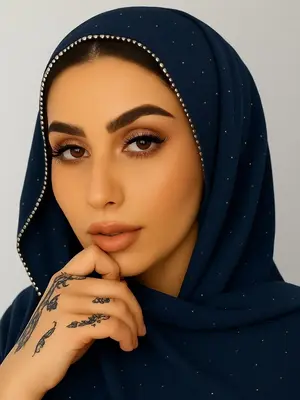 Elegant Rhinestone Chiffon Hijab Scarf – Muslim Fashion Shawl Wrap for Eid, Party & Daily Wear