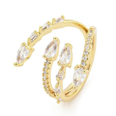 Brass Micro Pave Cubic Zirconia Cuff Rings