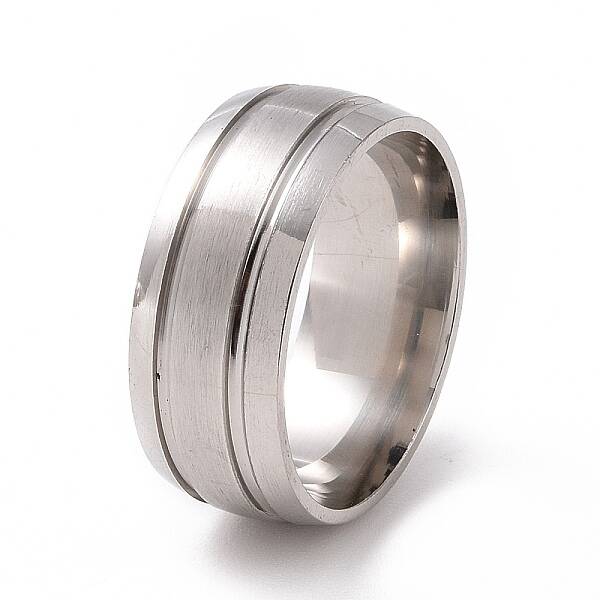 Non-Tarnish 201 Stainless Steel Double Grooved Finger Ring for Women