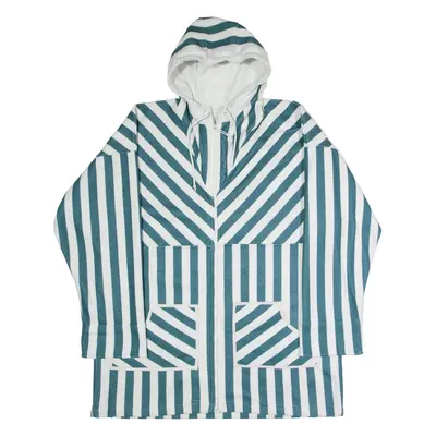 Mens Fleece Coat Green 90s Hooded Striped XL