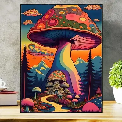 Mushroom Pattern DIY Artificial Diamond Art Colorful Painting Without Frame, Creative Wall Hanging Decoration Toy, Cartoon H...