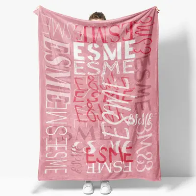 Custom Name Light Pink Soft Throw Blanket Kids Gift - Aperturee