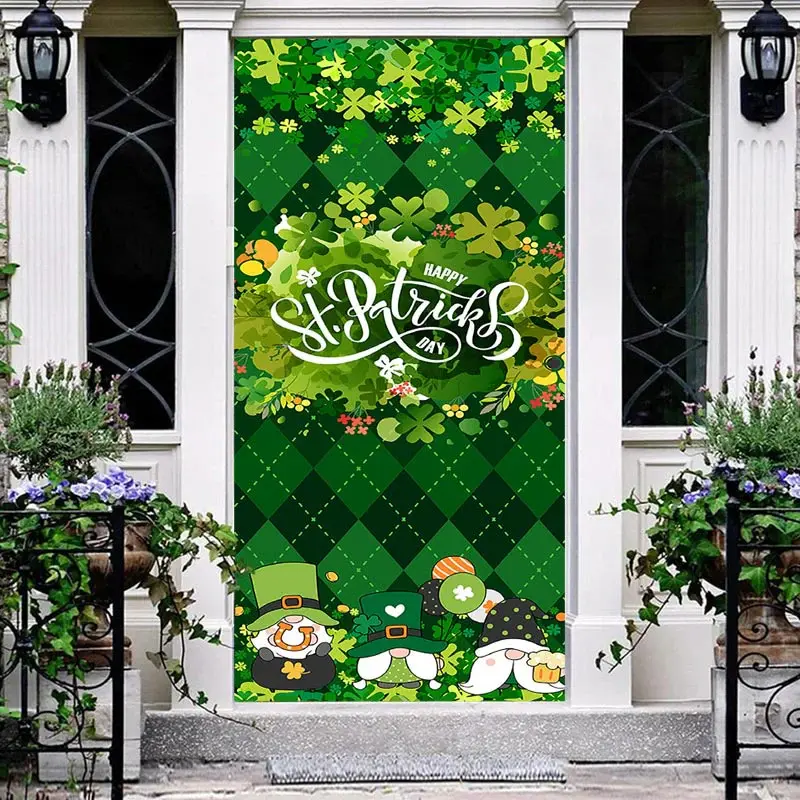 Green Rhombus Lattice St Patricks Day Door Cover - Aperturee