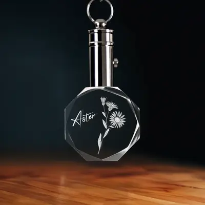 2D Memory Crystal™ - Pre-Design Keychain - Octagon - September Aster-Medium