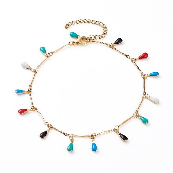 304 Stainless Steel Teardrop Charm Anklets